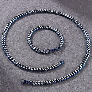 Chaînes 8MM Cubain Link Curb Chaîne Collier Bracelet Ensemble Pour Hommes D'or Bleu En Acier Inoxydable Colliers Pour Hommes Bracelets Homme Ac3324