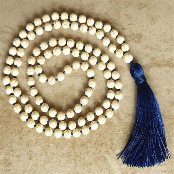 Chaînes 8 mm mode blanc hurlite 108 perles faits à la main