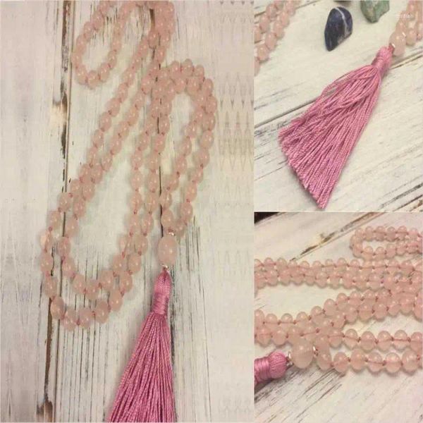 Chaines 8 mm Natural Rose Quartz Gemstone 108 Perles Collier de mala Paix Edolescents Déclaration zen Earbe de tous les jours minimaliste