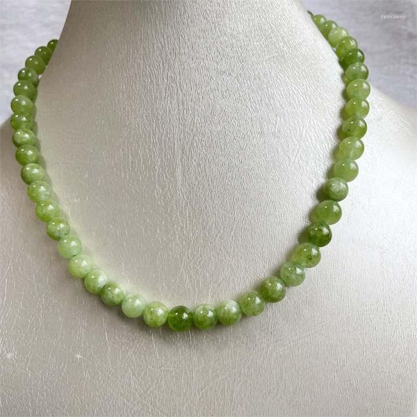 Chaînes 8 MM Péridot Jade Collier Vert Pierre Naturelle Olivine Bijoux Soins De Santé Gemme Protection Ras Du Cou Guérison Yoga Simple Femme