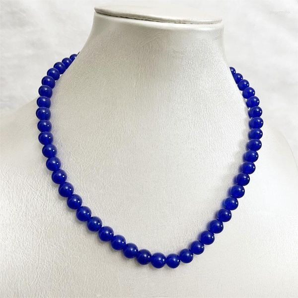 Chaînes 8 MM saphir Jade collier clair pierre précieuse bleu profond bijoux pouvoir de guérison pierre naturelle Regal cadeau pour femmes fille
