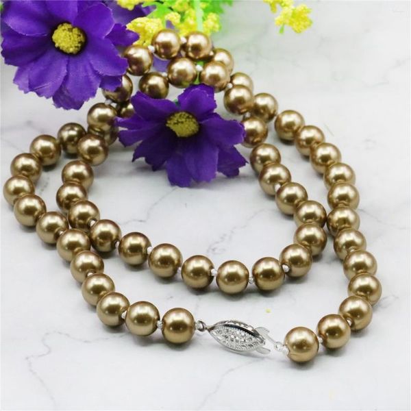 Chaînes 8mm Silvercolor Champagne South Sea Shell Collier de perles faisant des cadeaux de fête des mères Ornements faits à la main Tour de cou pour les femmes