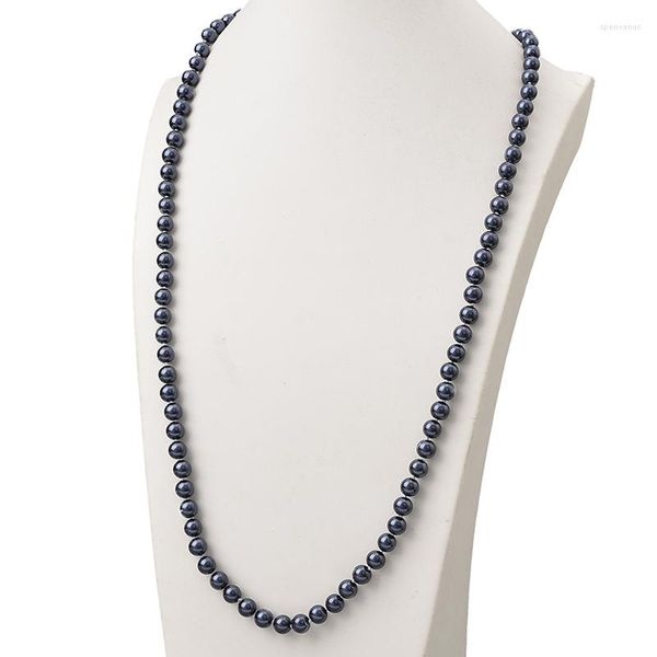 Kettingen 8 mm maat voor donkerblauwe lange parels ketting elegante dames verklaring vrouwen synthetische sieraden 36 inch H854