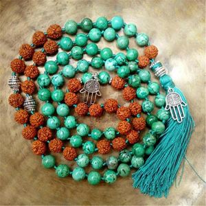 Ketens 8mm turquoise rudraksha 108 kralen handgemaakte tassel ketting yoga klassiek gebedsboeddhisme polsband chakra spiritualiteit