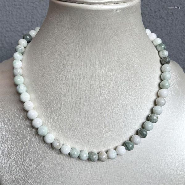 Chaînes 8 MM Blanc Vert Chine Jade Calcite Collier Pierre Naturelle En Acier Inoxydable Chocker Gros Perles Mère Fille