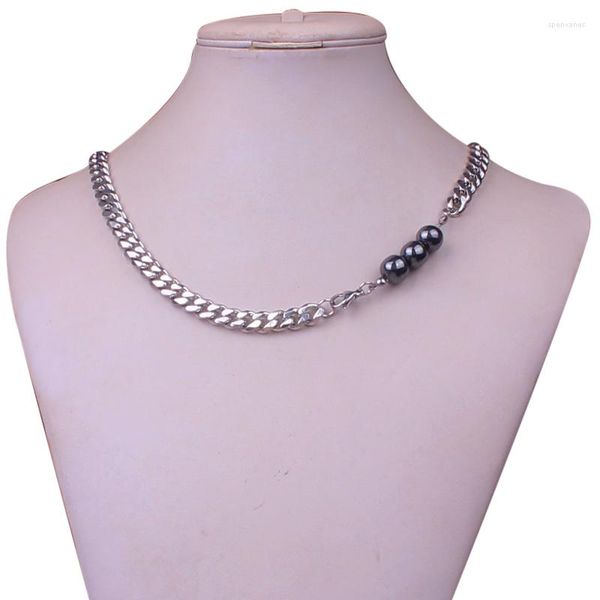 Chaînes 8 MM largeur Cuba chaîne en acier inoxydable colliers pour hommes 2023 Punk métal hématite perle Chokers collier femmes cadeaux