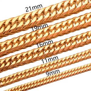 Kettingen 9/11/13/16/19/20mm Mode roestvrij staal Gold Tone Cuban Curb Link Chain Mens Dames ketting of armband zware sieraden 7 