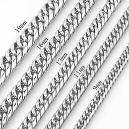 Chaines 9/11/13/16 / 19 mm Collier en acier inoxydable lourd de haute qualité Collier de chaîne de liaison cubaine Colliers pour hommes / bijoux pour femmes 7inch-40inch D240509
