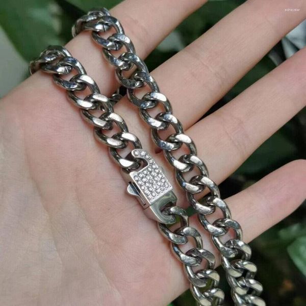 Collar de cadena de eslabones cubanos de titanio puro TA1 de 9,5mm para hombres y mujeres, joyería ultraligera antialérgica de cristal para la piel