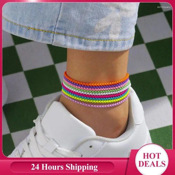 Cadenas 9 colores Pulsera tobillera única Tobilleras para mujer Collares de gargantilla de metal coloridos Collar de cadena fina de playa de verano