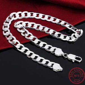 Kettingen 925 Zilver 18 20 22 24 26 28 30 Inches 12 MM Platte Volledige Zijwaarts Cuba Ketting Voor vrouwen Mannen Fijne Sieraden Gifts2079