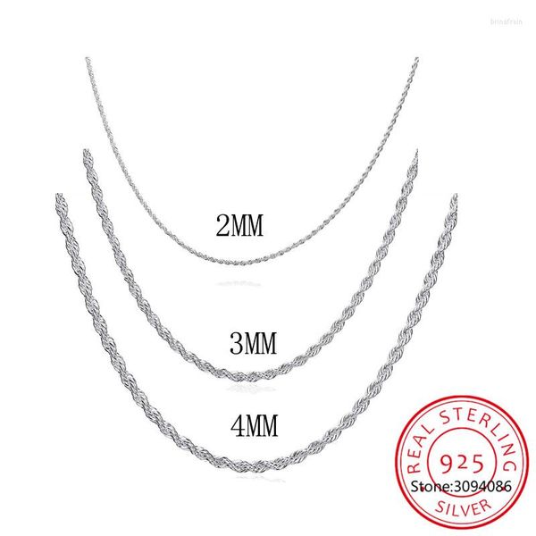 Cadenas 925 plata 2MM/3MM/4MM cuerda torcida mujeres hombres moda collares joyería accesorio 16 