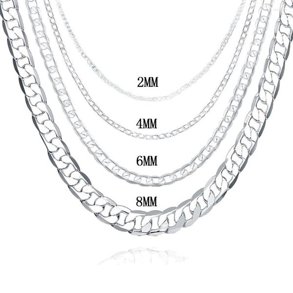 Chaînes 925 Argent 2MM / 4MM / 6MM / 8MM Italien Cubain Curb Chaîne Collier Femme Homme Solide Figaro Clasic Bijoux