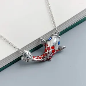 Chaînes 925 Argent Carpe Poisson Rouge Collier Pour Femmes Vintage Émail Fabriqué Clavicule Chaîne Exquis Style Chinois Pendentif Bijoux