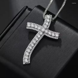 Chaînes 925 Argent Exquis Bible Jésus Croix Pendentif Collier Femmes Crucifix Charme Pavé Rond Simulé Platine Diamant Bijoux