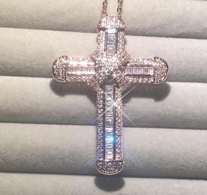 Chaînes 925 Argent Exquis Bible Jésus Croix Pendentif Collier Femmes Hommes Crucifix Charme Simulé Diamant Rose Or Bijoux 4870499