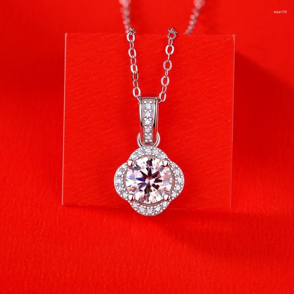 Chaînes 925 argent fleur femmes pendentif collier incrusté de diamant Moissanite luxe battement de coeur cadeau d'anniversaire