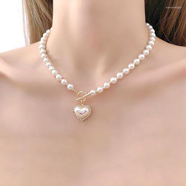 Cadenas 925 Plata Sirena Jimmabe Amor Colgante Collar de perlas naturales Cadena de clavícula Collares Personalidad francesa OT Hebilla
