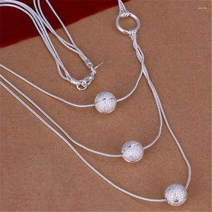 Kettingen 925 zilveren ketting mode elegante sieraden charme drievoudige ketting charmes vrouwen schattige kralen dame mooie 45 cm