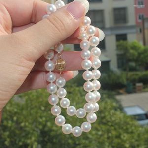 Chaînes 925 argent véritable naturel grand 9-10mm Akoya collier de perles ronde lumière d'eau de mer 5230 envoyer maman Collares Anime