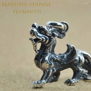 Kettingen 925 SILVER VINTAGE KIRIN DIVINE BEAST Chinese stijl Ketting Embosedie Design Pendant Classic en Domineering Banket Jewelry