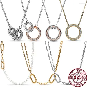 Chaînes 925 Argent Femmes ME Gold Perle Double Chaîne Creative Cercle Pendentif Collier Vacances Haute Qualité Cadeau