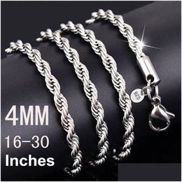 Chaînes 925 chaînes de corde de timbre 4mm Sterling Sier plaqué colliers pour femmes hommes mode tendance bricolage bijoux accessoires 16 18 20 22 bijoux Dhkgv