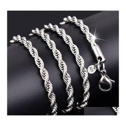 Chaînes 925 Sterling Sier 2mm M chaîne de corde torsadée colliers pour femmes hommes bijoux de mode 16 18 20 22 24 26 28 30 pouces goutte livraison otmke