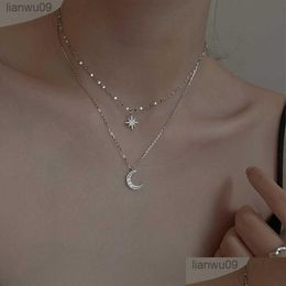 Chaines 925 sterling sier double couche étoiles simples étoiles Choker Zircon Moon Pendants Colliers Girl Gift Ginement Accessories NK092 L23070 DHEGC