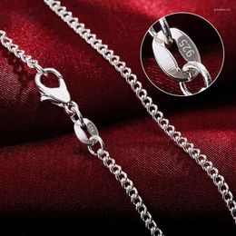 Cadenas 925 STERLING Silver 16/18/20/22/24/26/28/30 pulgadas 2 mm Collar de cadena lateral completo para mujeres Joyas de regalo de moda