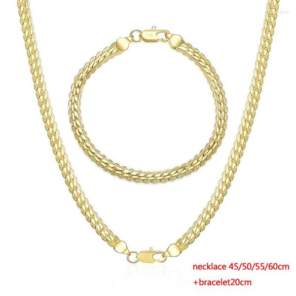 Cadenas 925 plata esterlina 18 K oro 6 MM cadena pulseras collar para mujeres hombres moda fiesta boda conjuntos de joyería regalos