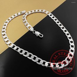 Cadenas de Plata de Ley 925, 20/24 pulgadas, 10mm, collar de cadena lateral plana para mujer y hombre, joyería de amuleto para fiesta de boda a la moda