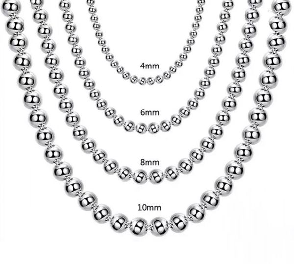 Chaînes 925 en argent Sterling 4 MM/6 MM/8 MM/10 MM perles lisses boule chaîne collier pour femmes hommes bijoux de mode