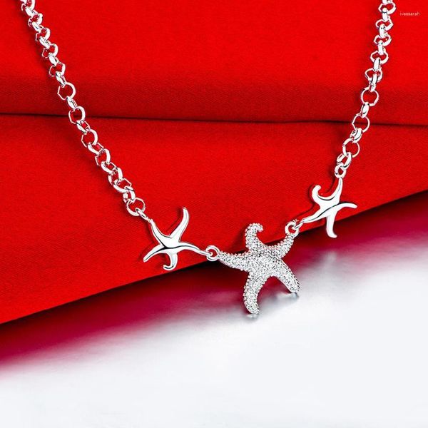 Chaines 925 Silver Sterling Beautiful Three Starfish Collier pour femmes Noble Fashion Wedding Party Bijoux Cadeaux de Noël