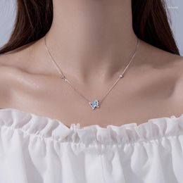Chaînes 925 pendentif papillon en argent Sterling collier brillant pour la mode de la fille douce bijoux élégants femmes chaîne de la clavicule