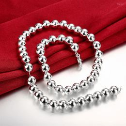 Kettingen 925 Sterling Silver Classic 10 mm gladde kralen kettingen voor vrouwen 20 centimeter mode feest bruiloft accessoires sieraden geschenken