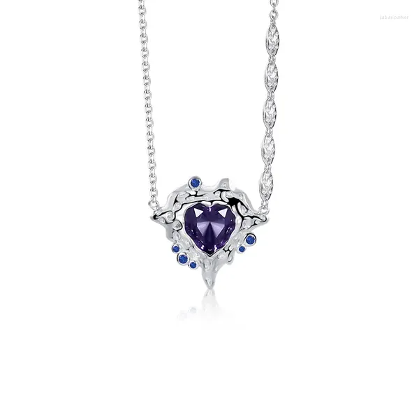 Chaines 925 Siltling Silver Colorful Zircon Heart Pendant Collier de chaîne minimaliste pour femmes Jielry en gros