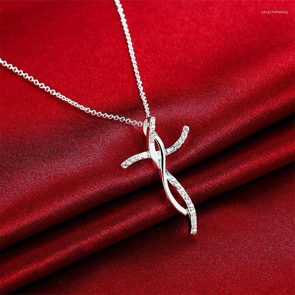 Chaînes 925 Sterling Silver Creative Croix Pendentif En Cristal Collier Pour Femmes Mode Fête De Mariage Accessoires Bijoux Cadeaux De Noël