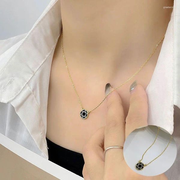 Cadenas 925 Collar geométrico de plata esterlina para mujeres Chica Moda Gota Glaze Hexagrama Diseño Joyería Regalo de fiesta
