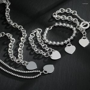 Chaînes 925 Sterling Silver Heart Collier Perle Bracelet Mode Femmes Vacances Cadeaux Fine Jewelry