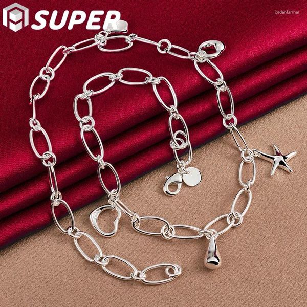 Cadenas 925 plata esterlina corazón estrella gota de agua collar de cadena de frijol para mujeres hombre moda boda encanto joyería