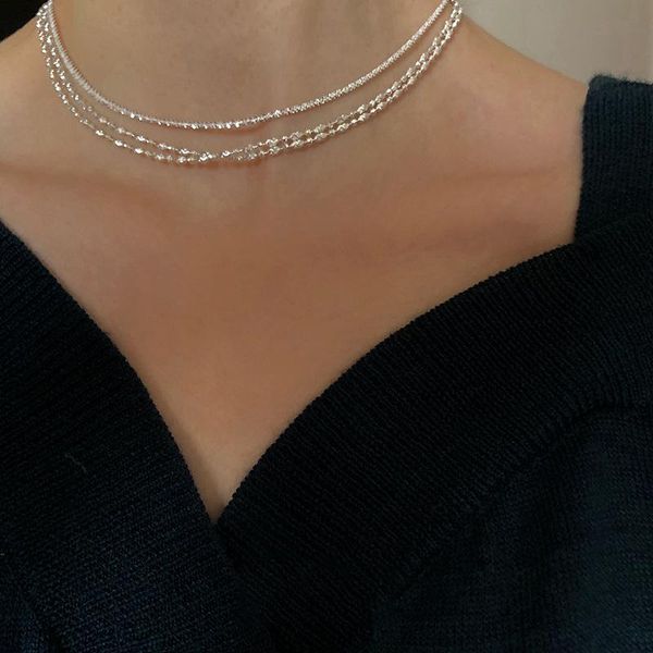 Chaînes 925 bijoux en argent sterling avec la mode chaîne de clavicule scintillante strass perles sculptées pour les femmes cadeaux de fête en gros