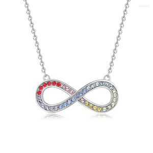 Kettingen 925 Sterling zilveren luxe gekleurde zirkoon Infinity Love Hange ketting voor vrouwen kleursymbool sieraden