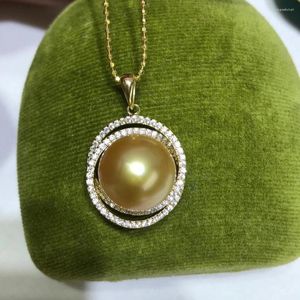 Chaînes 925 Sterling Silver Metal Natural Southsea Gold Pearl 11-12mm Super Big Round Pendentif Nice Wedding Party Jewelry Gift