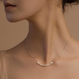 Cadenas 925 Plata de ley Micro-set Zirconia perla elegante sonrisa collar para mujer una palabra clavícula cadena moda boda joyería