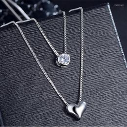 Kettingen 925 Sterling zilveren ketting dubbele laag ketting zirkon hart hangers kettingen voor vrouwen Kolye Choker