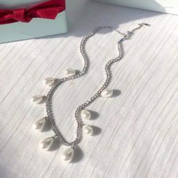 Kettingen 925 Sterling Zilveren Ketting Voor Vrouwen Vintage Zirconia Elegante Druppel Parel Kwastje Hanger Sleutelbeen Ketting Sieraden