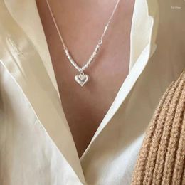 Chaînes 925 Sterling Silver Collier Perles irrégulières Coeur Amour Pendentif Géométrique Pour Femmes Fille Bijoux Cadeau Goutte En Gros