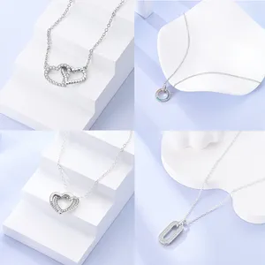 Chaînes 925 Sterling Silver Collier Dames Élégant Coeur Diamant Incrusté Chaîne Bijoux De Mode Ronde