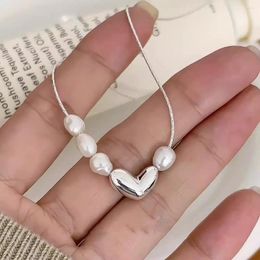 Chaînes 925 Sterling Silver Collier Perles Coeur Bean Amour Irrégulier Punk Géométrique Pour Femmes Fille Bijoux Cadeau Drop En Gros